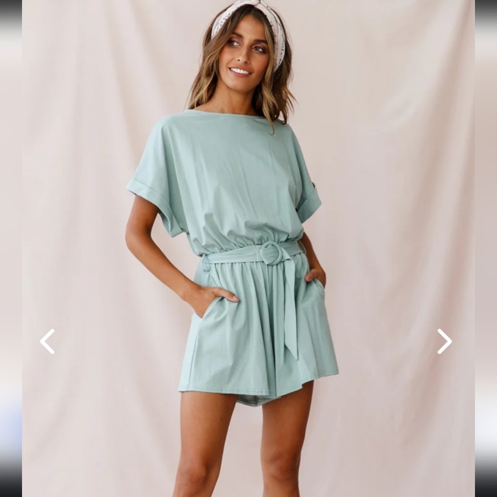 Blue Belted Romper Size M
